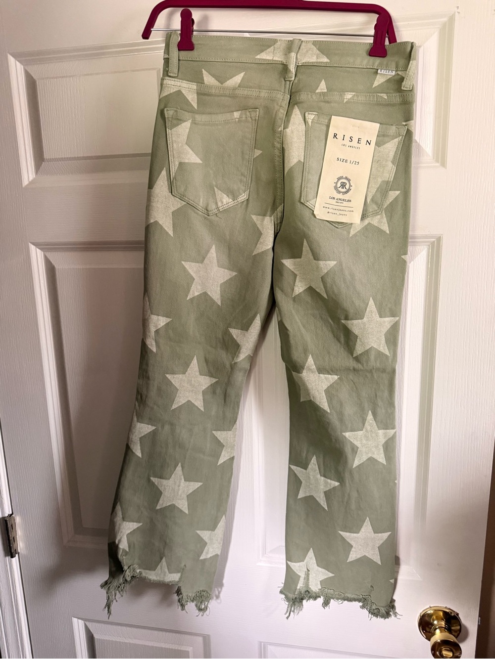 Olive Star-Print Wide Leg Jeans